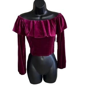 𝅺FOREVER 21 Velvet Off the Shoulder Crop M NWT
